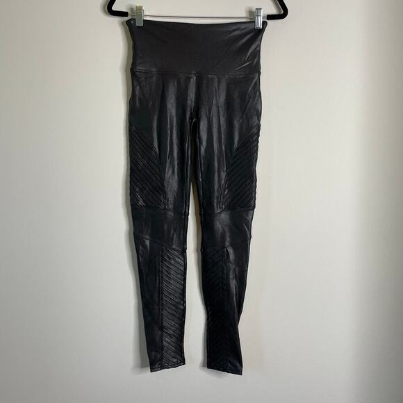 SPANX Black Faux Leather Moto Leggings L - Picture 3 of 12